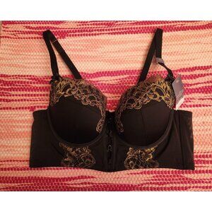 Cacique Seriously Sexy Black & Gold Bra 38C NWT